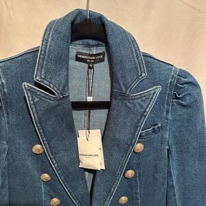 Generation Love Blue Double-Breasted Denim Blazer Jacket